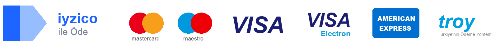 iyzico, Mastercard, Maestro, Visa, Visa Electron, American Express, Troy